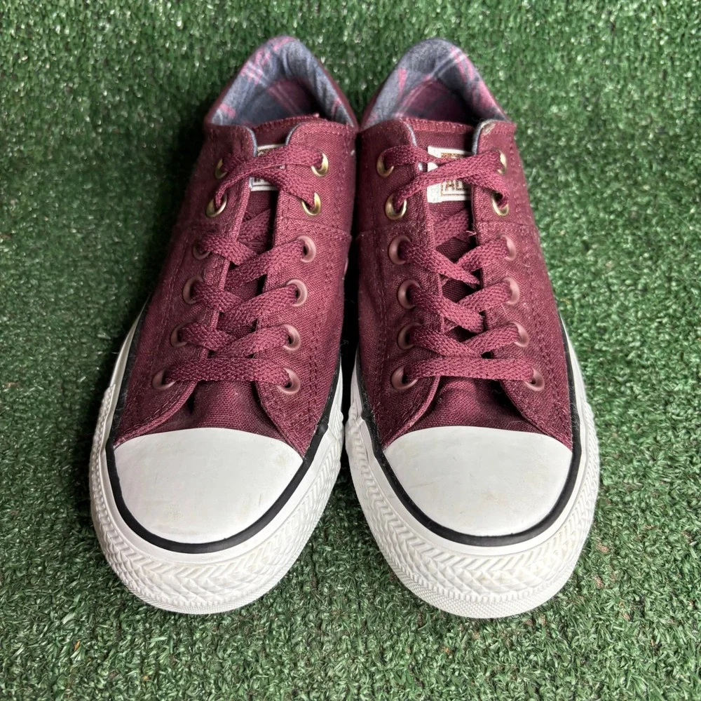 NEW Converse All Star Madison Plaid Canvas Low Top Sneaker Burgundy Womens Sz 8